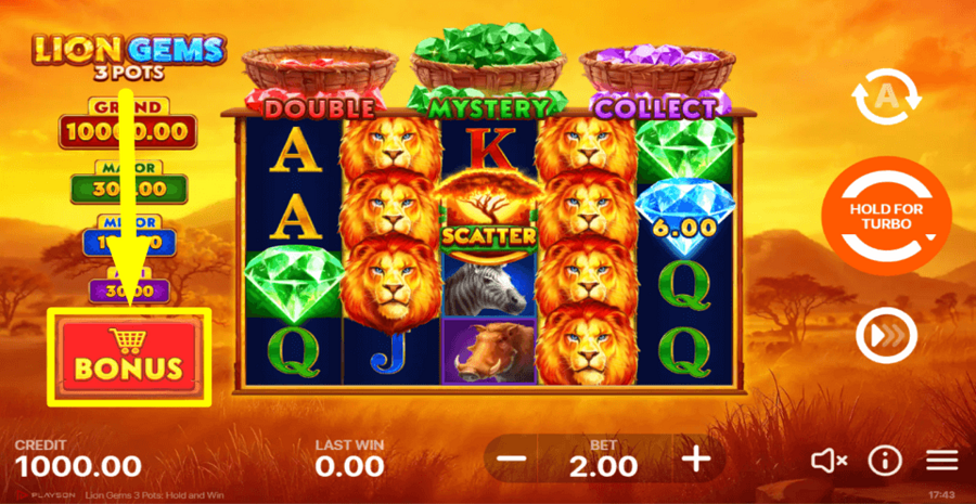 Lion Gems 3 Pots Hold And Win Buy Feature