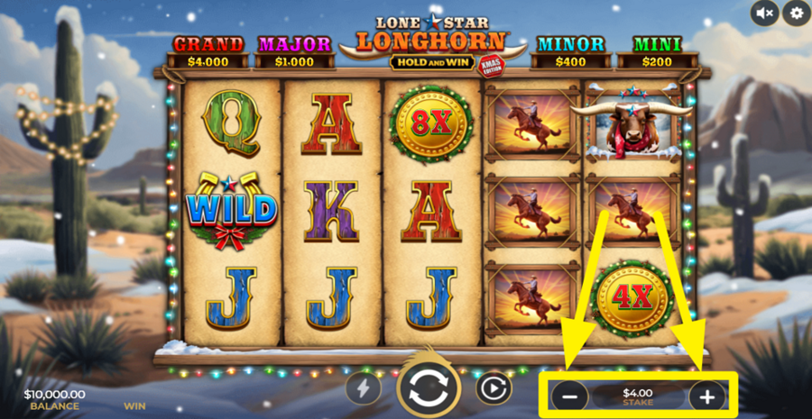 Lone Star Longhorn Xmas Edition Hold And Win Adjust Bet