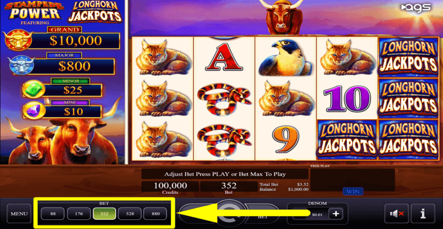 Longhorn Jackpots Bet Value