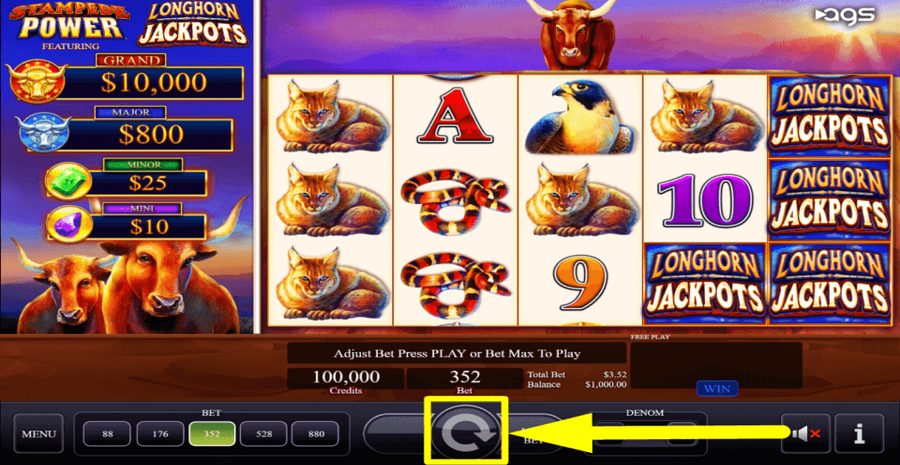 Longhorn Jackpots Spin Button