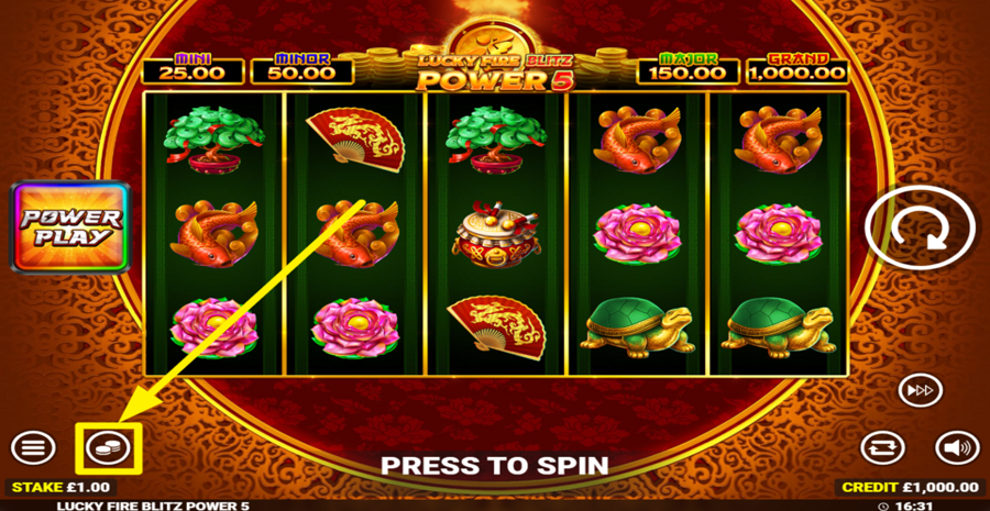 Lucky Fire Blitz Power 5 Adjust Bet