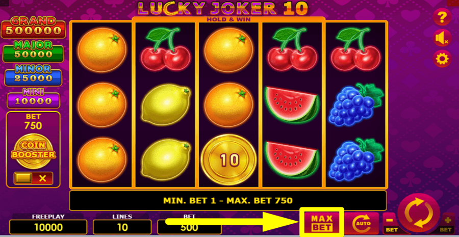 Lucky Joker 10 Hold And Win Max Bet Button