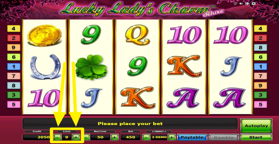 Lucky Ladys Charm Deluxe Adjust Bet Lines
