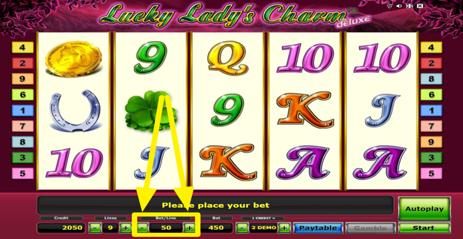 Lucky Ladys Charm Deluxe Adjust Bet Per Line
