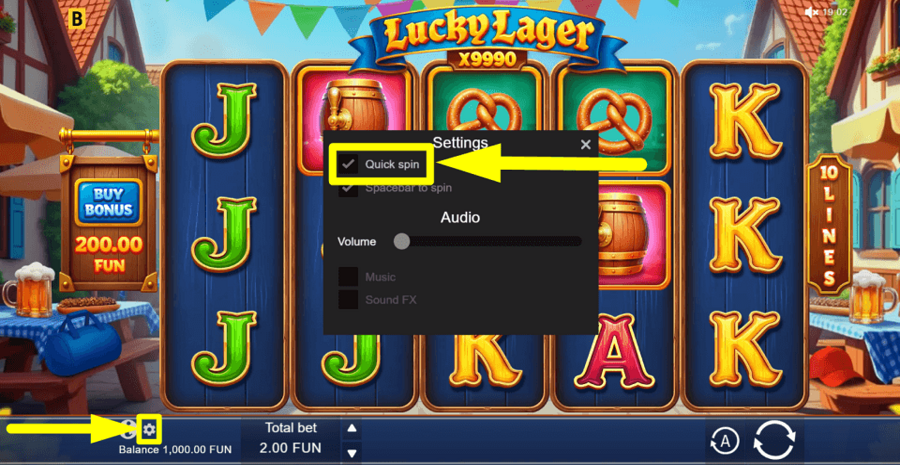 Lucky Lager x9990 Quick Spin Feature