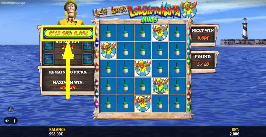 Lucky Larrys Lobstermania Mines Cash Out Button