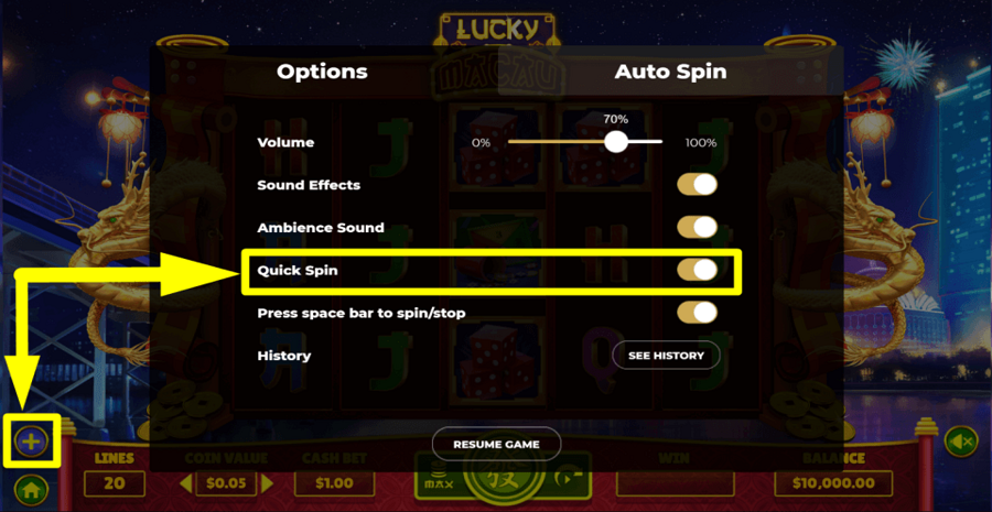 Lucky Macau Quick Spin Feature
