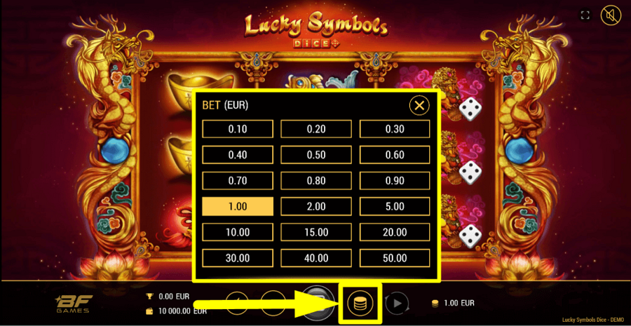 Lucky Symbols Dice Bet Value