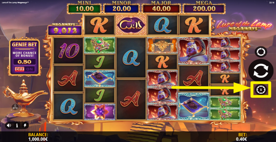 Lure Of The Lamp Megaways Adjust Bet