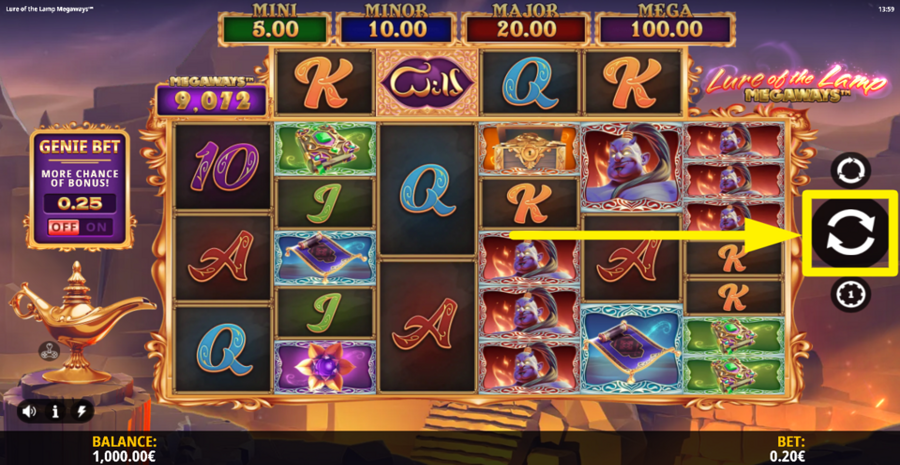 Lure Of The Lamp Megaways Spin Button