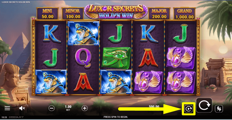 Luxor Secrets Hold N Win Autoplay Feature