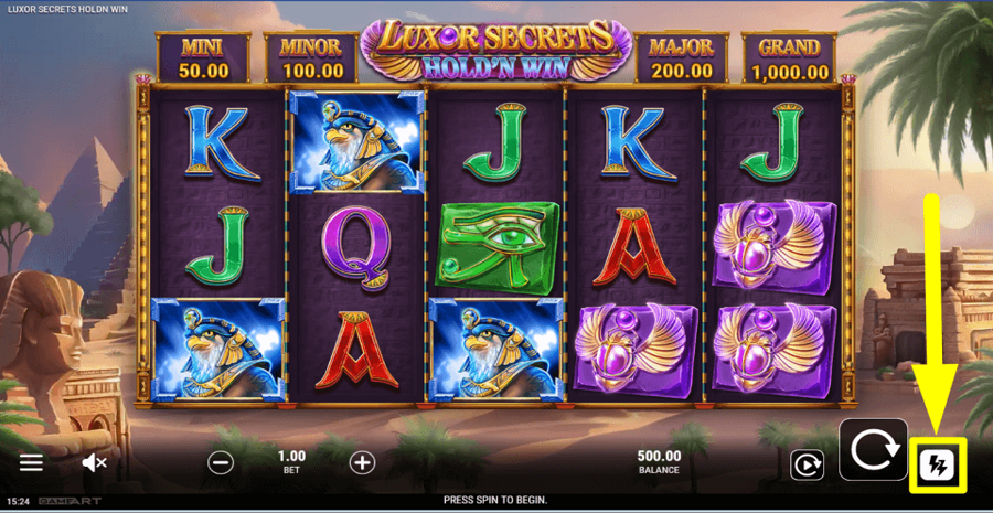 Luxor Secrets Hold N Win Turbo Feature