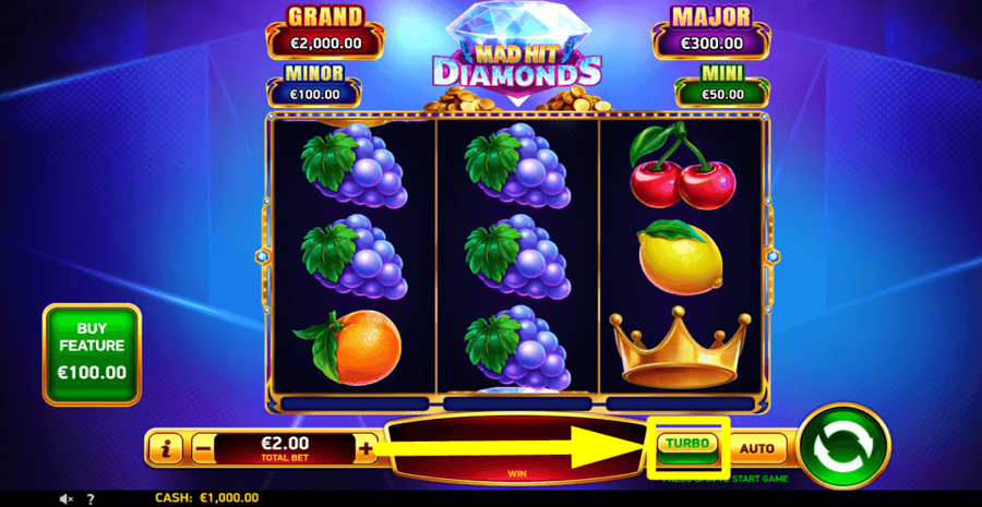 Mad Hit Diamonds Turbo Feature