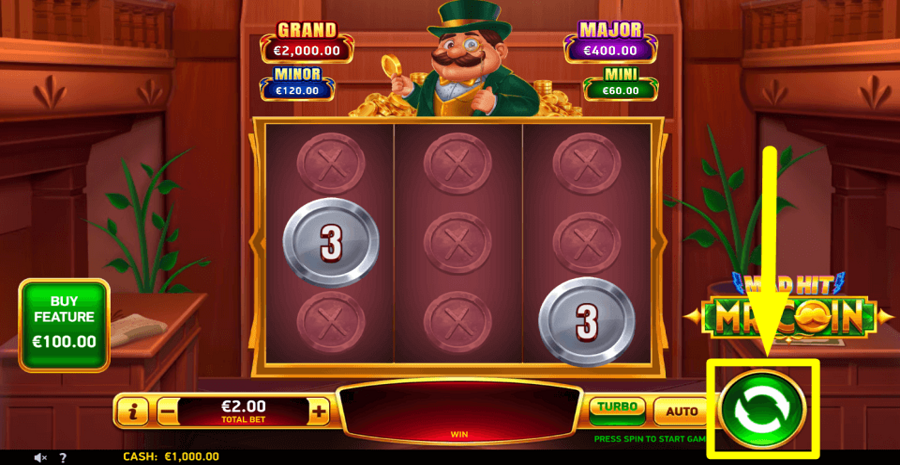 Mad Hit Mr Coin Spin Button