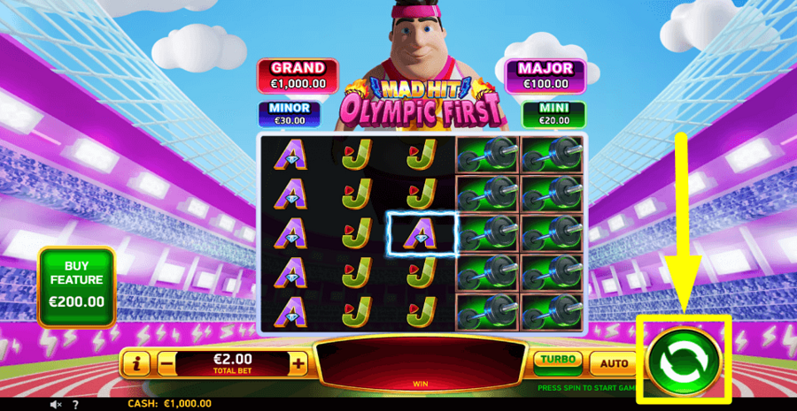 Mad Hit Olympic First Spin Button