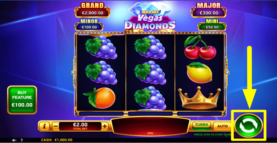 Mad Hit Vegas Diamonds Spin Button