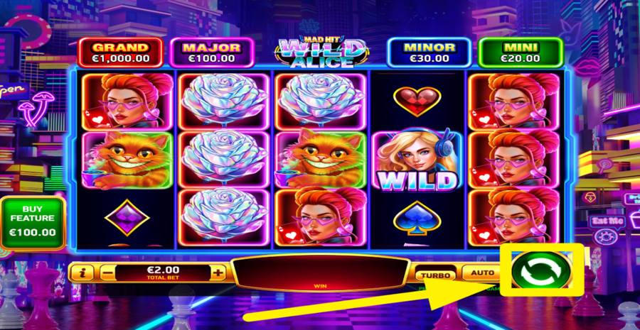 Mad Hit Wild Alice Spin Button