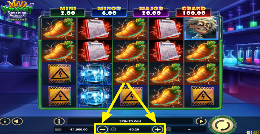 Mad Scientist Breaking Beakers Hold And Win Adjust Bet