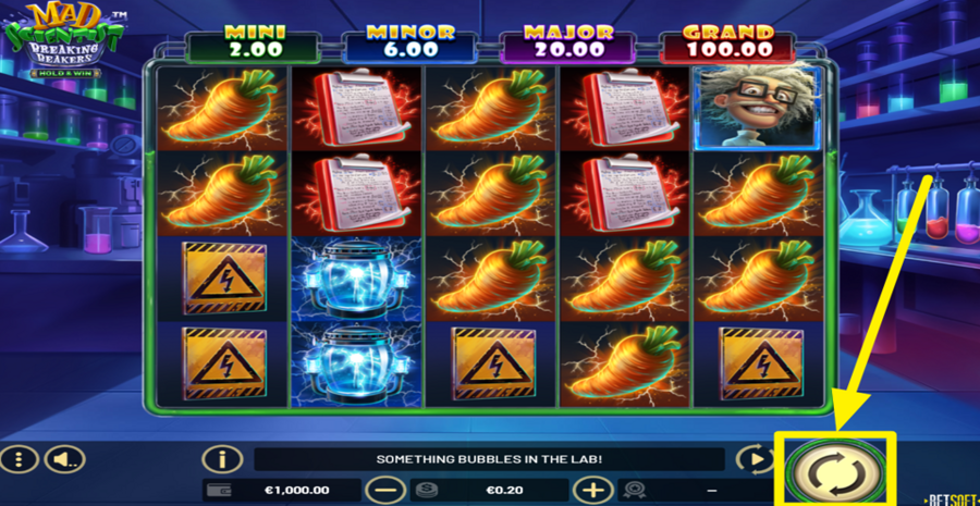 Mad Scientist Breaking Beakers Hold And Win Spin Button