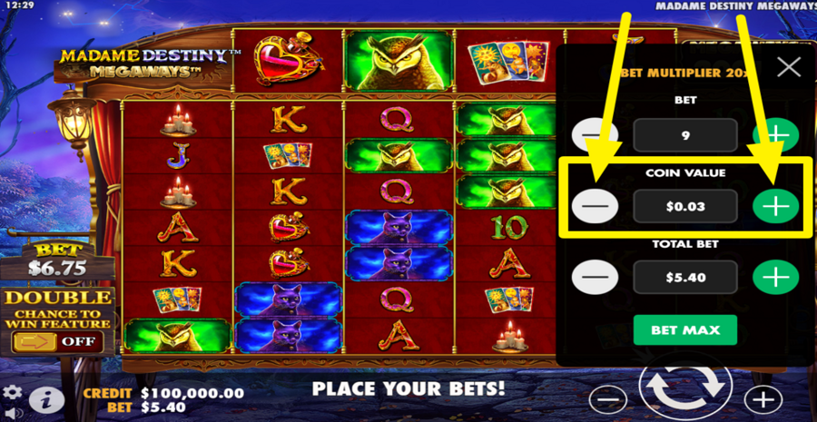 Madame Destiny Megaways Adjust Coin Value