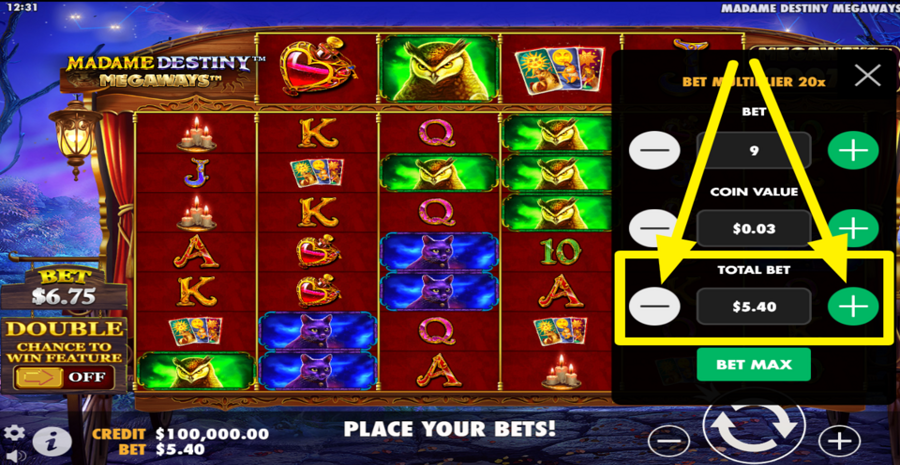Madame Destiny Megaways Adjust Total Bet