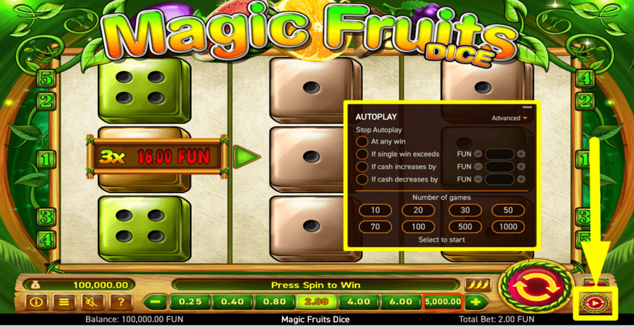 Magic Fruits Dice Autoplay Feature