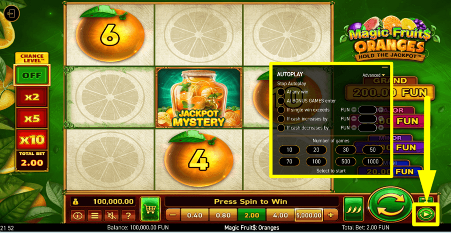 Magic Fruits Oranges Autoplay Feature