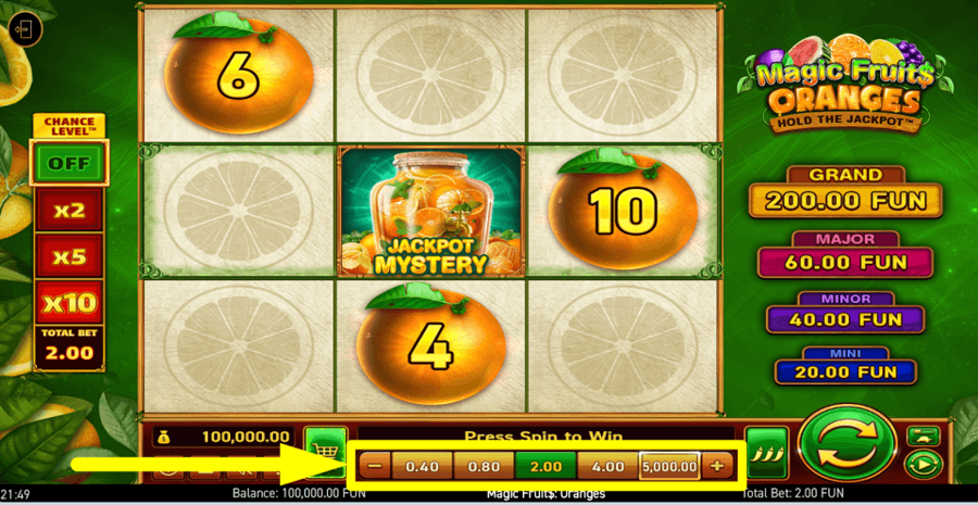 Magic Fruits Oranges Bet Value