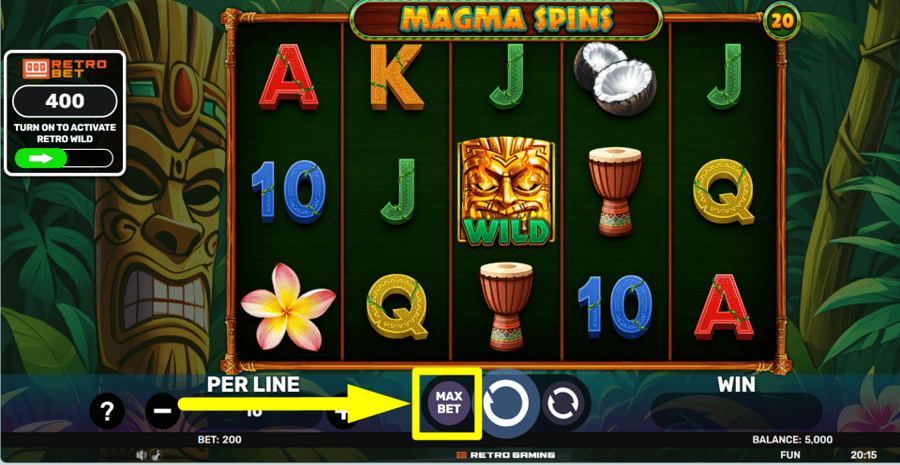 Magma Spins Max Bet Button