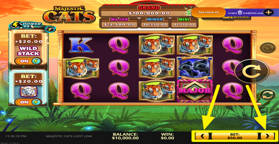 Majestic Cats Loot Link Adjust Bet