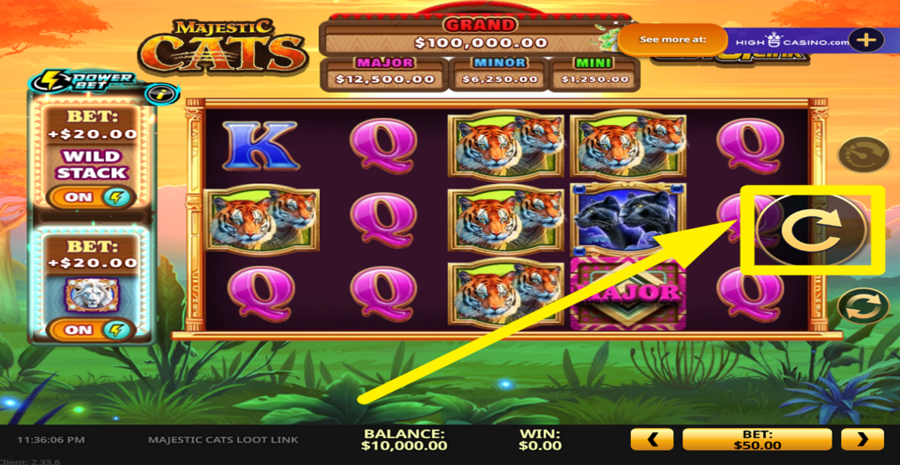 Majestic Cats Loot Link Spin Button