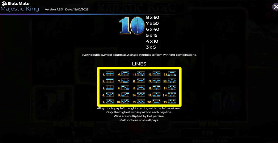 Majestic King Paylines