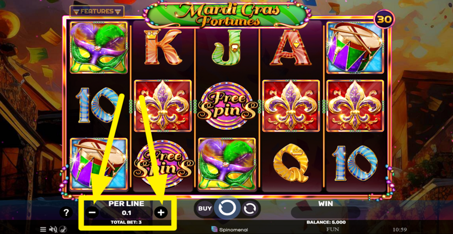 Mardi Gras Fortunes Adjust Bet Per Line