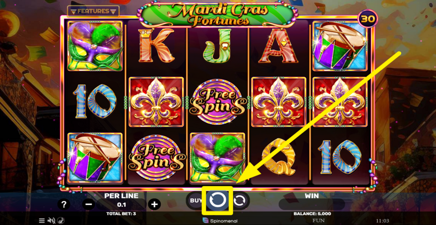 Mardi Gras Fortunes Spin Button