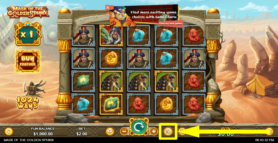 Mask Of The Golden Sphinx Max Bet Button