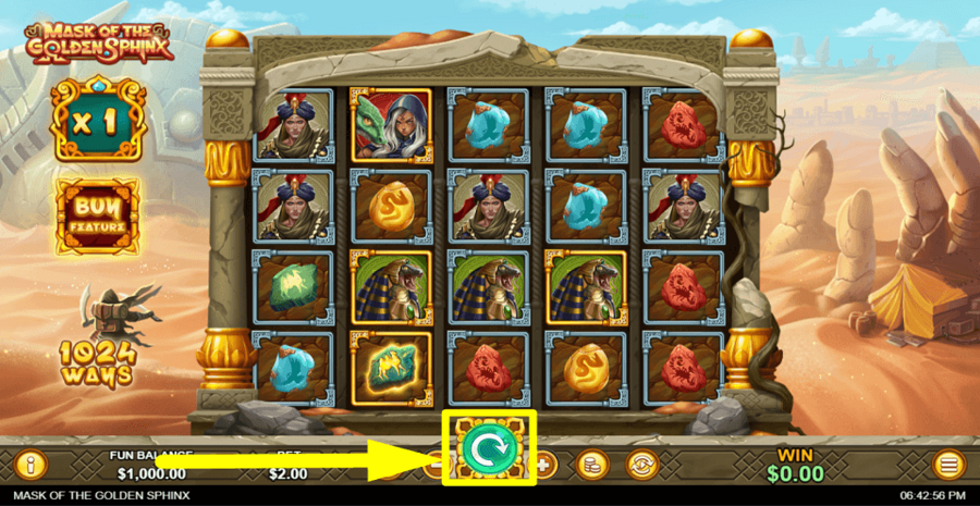 Mask Of The Golden Sphinx Spin Button
