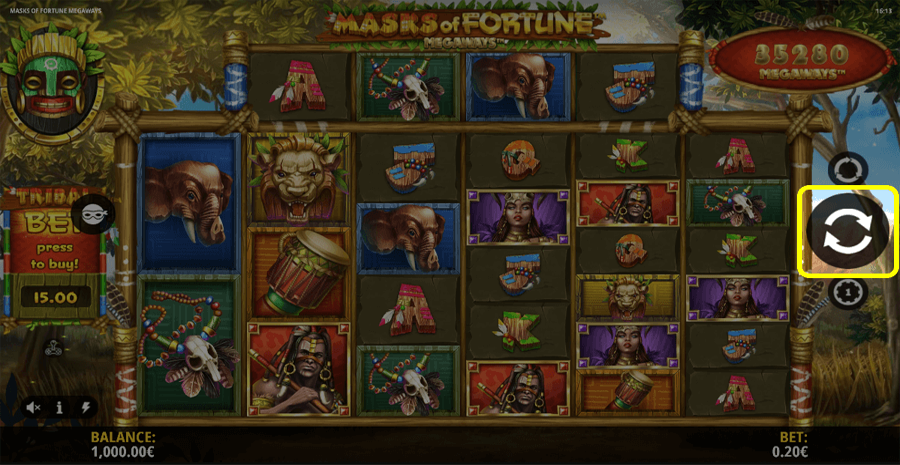 Masks Of Fortune Megaways Spin Button