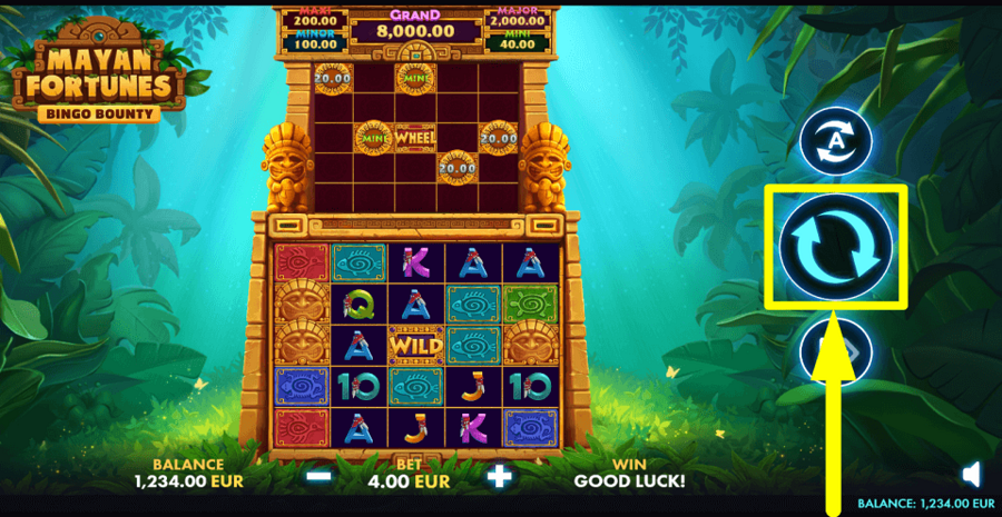 Mayan Fortunes Bingo Bounty Spin Button