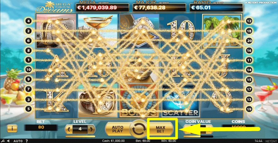 Mega Fortune Dreams Max Bet Button