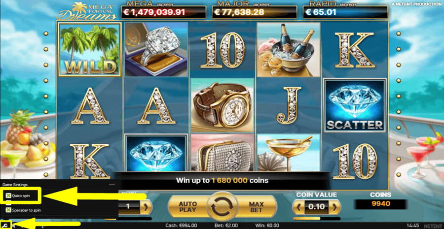 Mega Fortune Dreams Quick Spin Feature