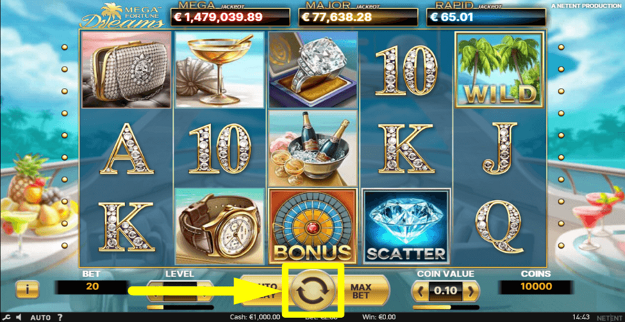 Mega Fortune Dreams Spin Button