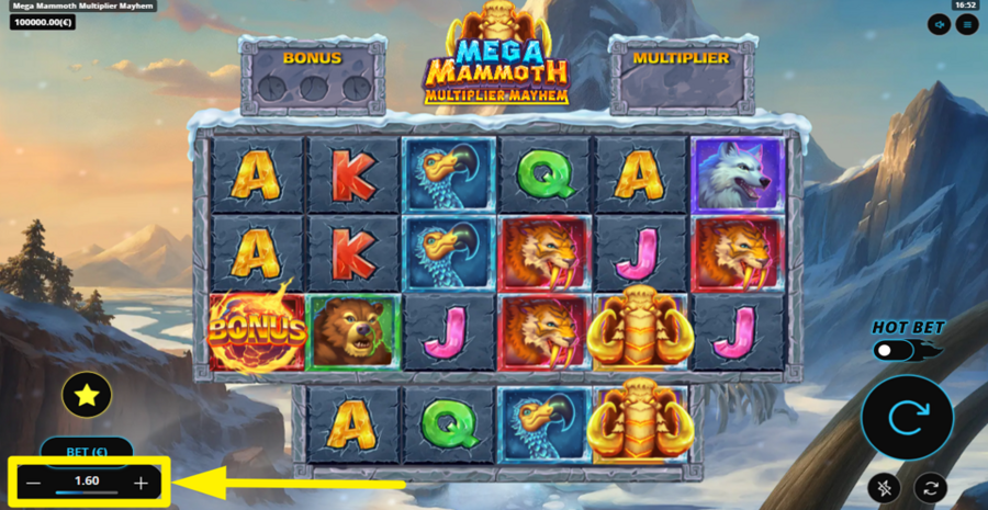 Mega Mammoth Multiplier Mayhem Adjust Bet