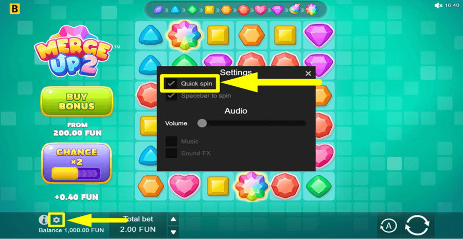 Merge Up 2 Quick Spin Feature