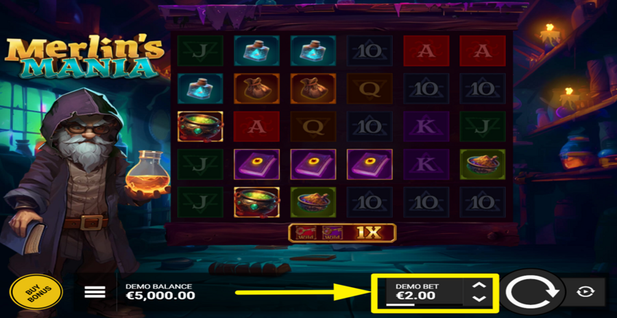 Merlins Mania Adjust Bet