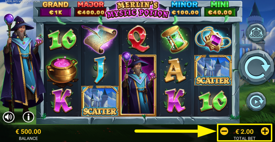 Merlins Mystic Potion Adjust Bet