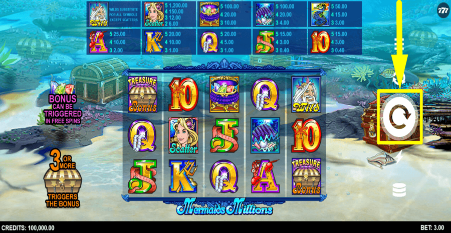 Mermaids Millions Spin Button