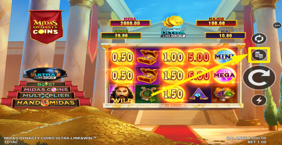 Midas Dynasty Coins Ultra Link And Win Adjust Bet