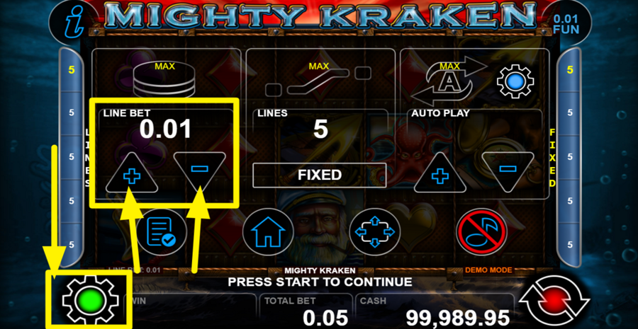Mighty Kraken Line Bet Adjust