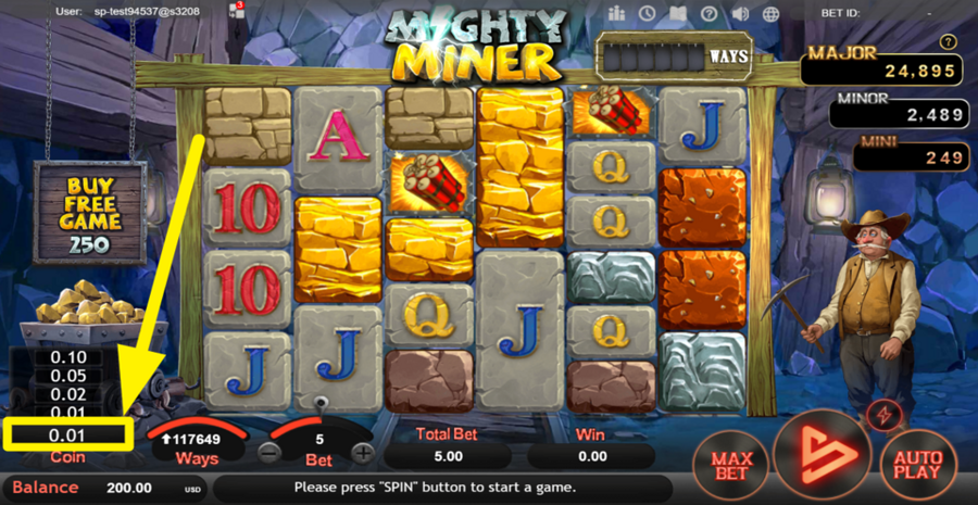 Mighty Miner Adjust Coin Size