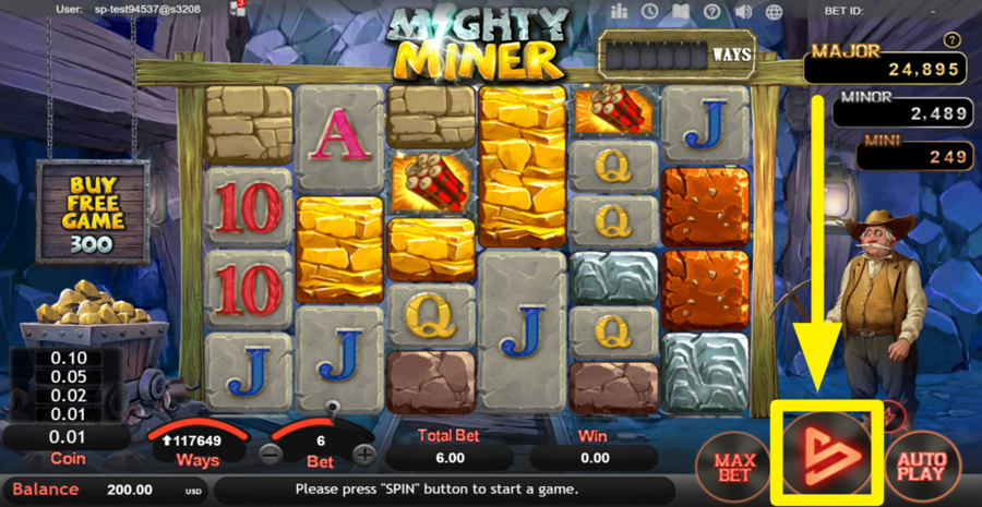 Mighty Miner Spin Button